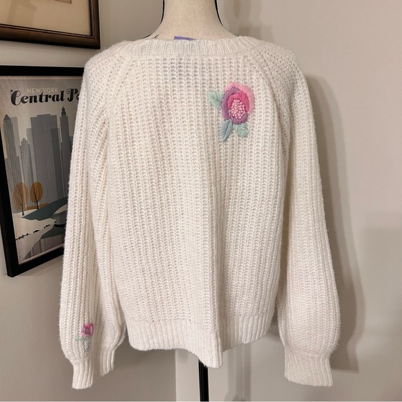 LoveShackFancy Embroidered Floral Button-Front Cardigan – Ivory, Size L - Picture 2 of 8